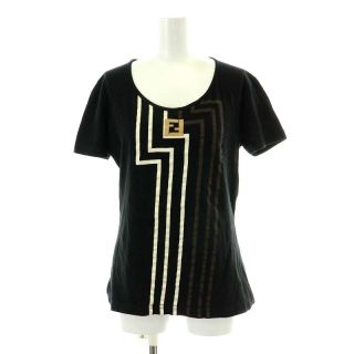 フェンディ(FENDI)のフェンディ ズッカ柄 Tシャツ カットソー 半袖 ロゴ コットン 42 M 黒(Tシャツ(半袖/袖なし))