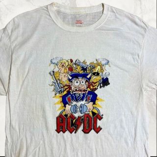 JHC Hanes ビンテージ 白 ACDC　ピンナップガール　バンド Tシャツ(Tシャツ/カットソー(半袖/袖なし))