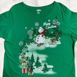 JHB ビンテージ パキスタン製 緑 クリスマス　雪だるま　プレゼント Tシャツ(Tシャツ/カットソー(半袖/袖なし))