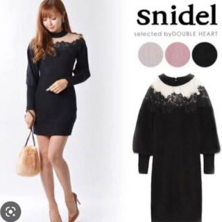 スナイデル(SNIDEL)のsnidel レースブロッキングニットワンピース ブルーグレー フリーサイズ(ミニワンピース)