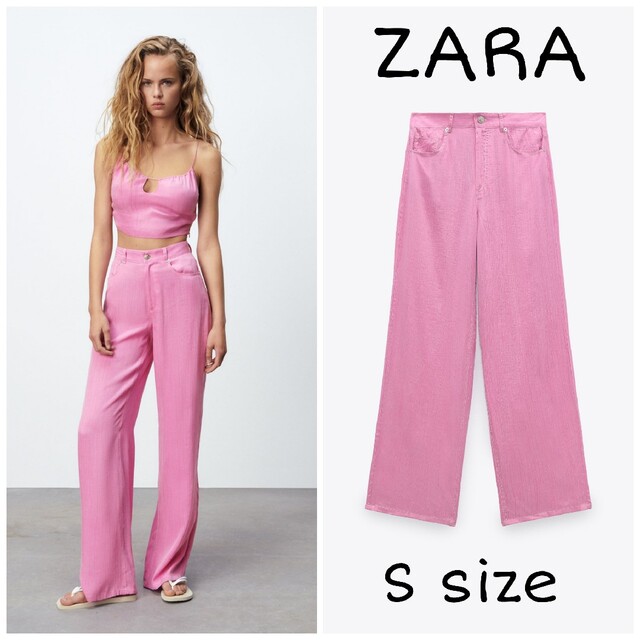 ZARA(ザラ)のZARA　トップステッチ入りフルイドパンツ　Sサイズ レディースのパンツ(カジュアルパンツ)の商品写真