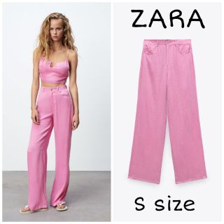 ザラ(ZARA)のZARA　トップステッチ入りフルイドパンツ　Sサイズ(カジュアルパンツ)