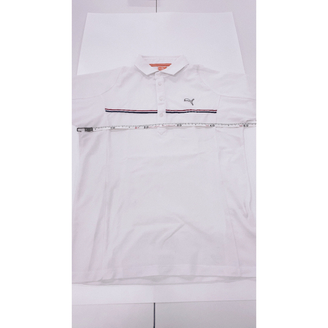 PUMA(プーマ)の値下げ　プーマ　ポロシャツ　半袖　白　サイズM トリコロール　puma メンズのトップス(ポロシャツ)の商品写真