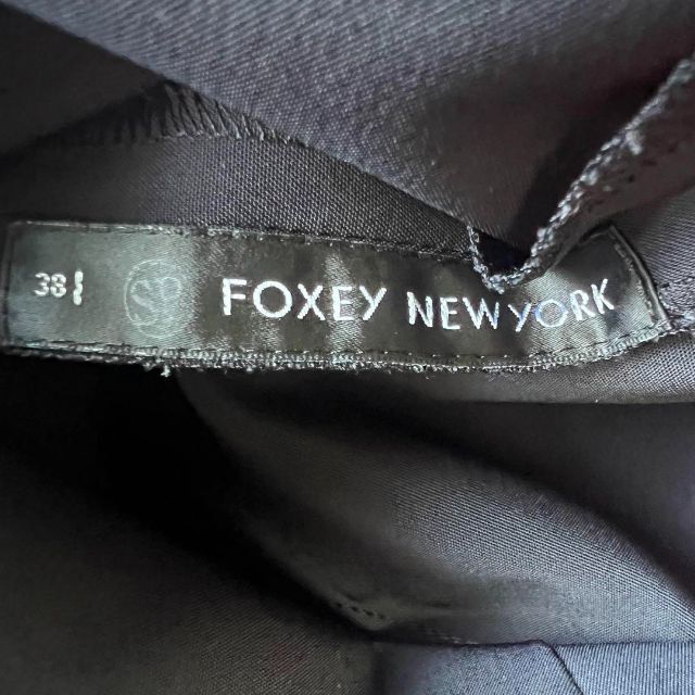 【美品】FOXEY NEW YORK 膝丈ワンピース ネイビー 半袖 ロゴ入り