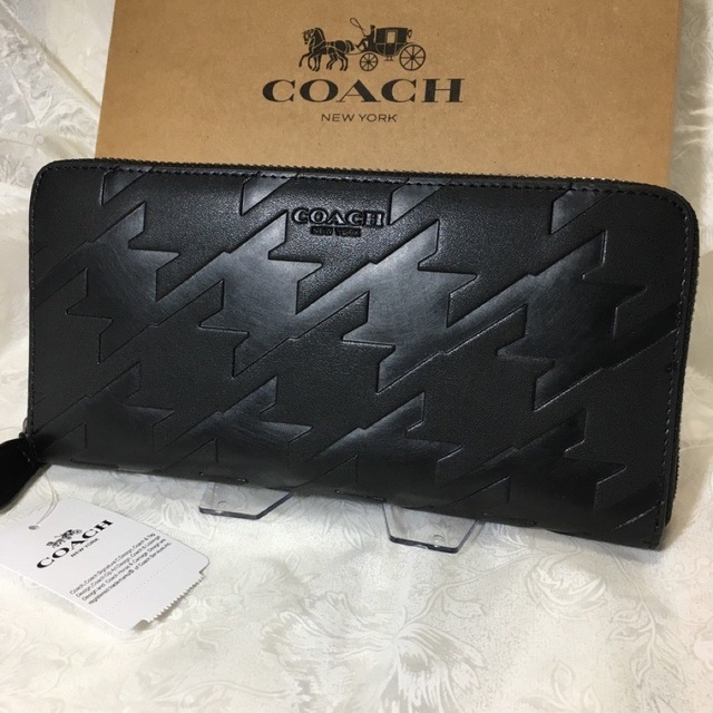 【新品・未使用】COACH コーチ 長財布　メンズ　ハウンドトゥース烏格子型