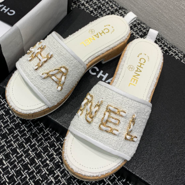 CHANEL レザー ツイード チェーンロゴデザイン サンダル | buyim.co.il