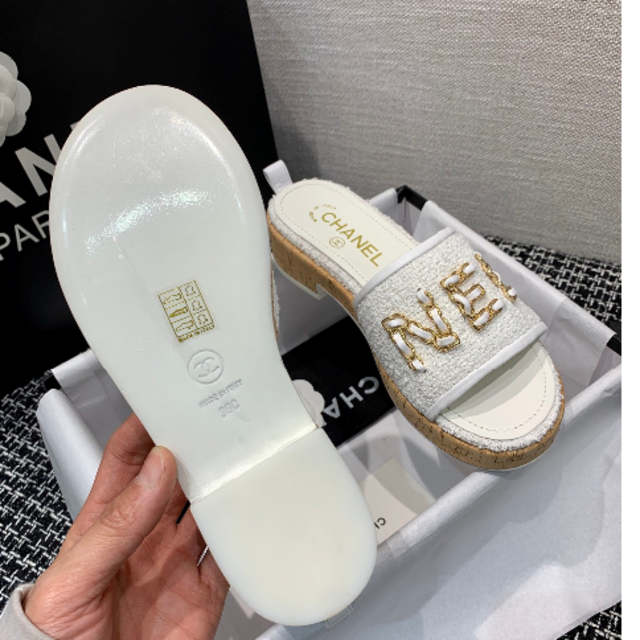 CHANEL レザー ツイード チェーンロゴデザイン サンダル | buyim.co.il