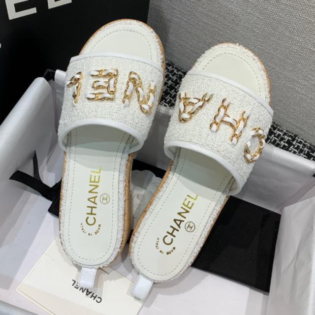 CHANEL レザー ツイード チェーンロゴデザイン サンダル | buyim.co.il