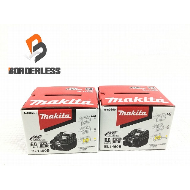 ☆未使用品2個セット☆makita マキタ 14.4V 6.0Ah 残量表示付 純正 リチウムイオンバッテリー BL1460B リチュウムイオン電池 蓄電池 71227