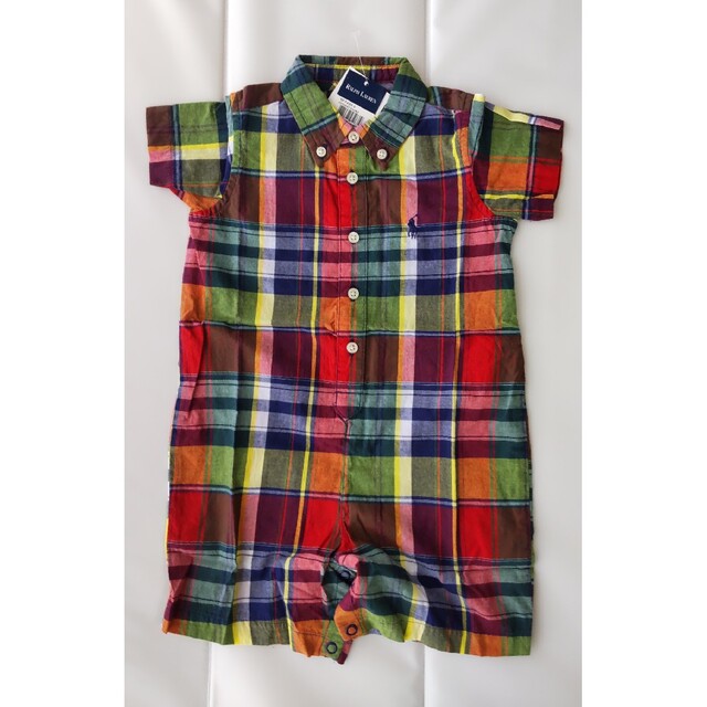 POLO RALPH LAUREN(ポロラルフローレン)のラルフ 半袖ボタンダウンショートオール 80c　　 baby boys １２Ｍ キッズ/ベビー/マタニティのベビー服(~85cm)(カバーオール)の商品写真