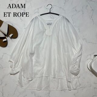 アダムエロぺ(Adam et Rope')のADAM ET ROPE ステッチワークボリュームブラウス　七分袖　ホワイト(シャツ/ブラウス(長袖/七分))