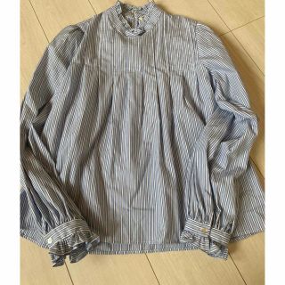 ザラ(ZARA)のZARA コットンフリルストライプブラウス　シャツ(シャツ/ブラウス(長袖/七分))