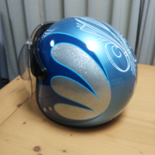 バイク用ジェットヘルメット メンズ／レディース フリーサイズ ブルーメタリック