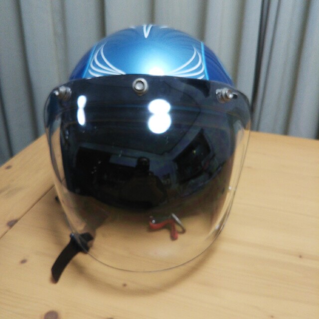 バイク用ジェットヘルメット メンズ／レディース フリーサイズ ブルーメタリック