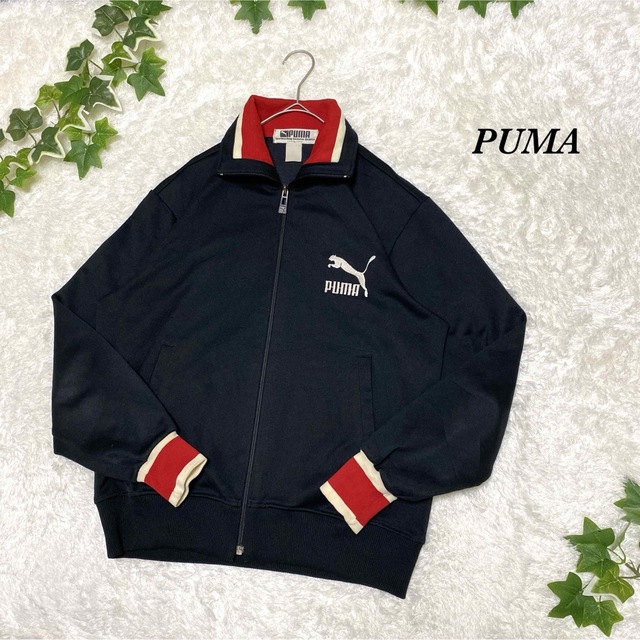 old PUMA トラックパンツ ジャージ レッド×ホワイト 刺繍ロゴ