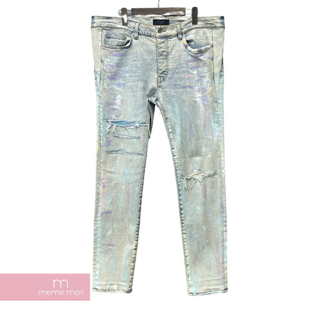 AMIRI Painter Tie Dye Patch Jean アミリ ペインタータイダイパッチジーンズ ストレッチスキニーデニムパンツ ペイント・ブリーチ・リペア加工 刺繍 ボタンフライ インディゴ サイズ34【230505】【-A】【me04】