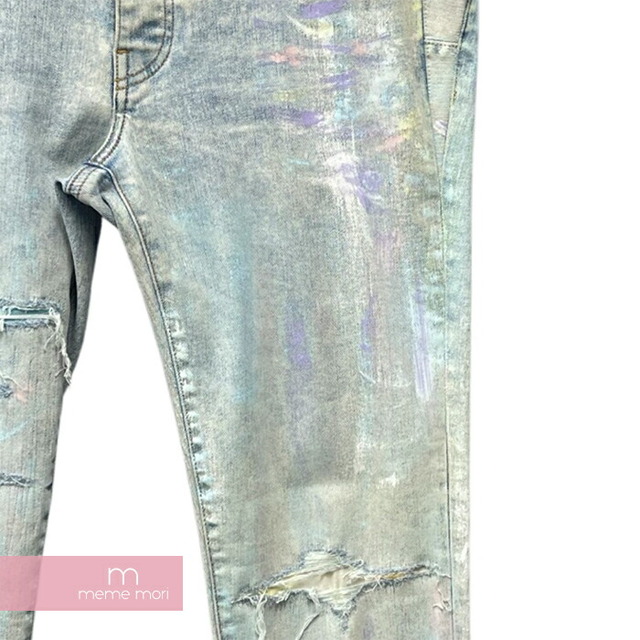 AMIRI Painter Tie Dye Patch Jean アミリ ペインタータイダイパッチジーンズ ストレッチスキニーデニムパンツ ペイント・ブリーチ・リペア加工 刺繍 ボタンフライ インディゴ サイズ34【230505】【中古-A】【me04】 メンズのスーツ(スラックス/スーツパンツ)の商品写真