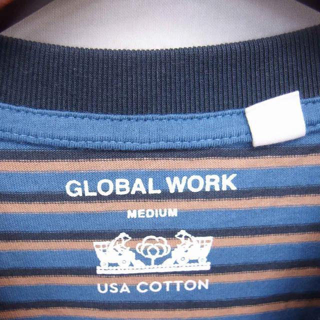 GLOBAL WORK(グローバルワーク)のグローバルワーク Tシャツ カットソー ボーダー モックネック 半袖 M 青 茶 メンズのトップス(Tシャツ/カットソー(半袖/袖なし))の商品写真
