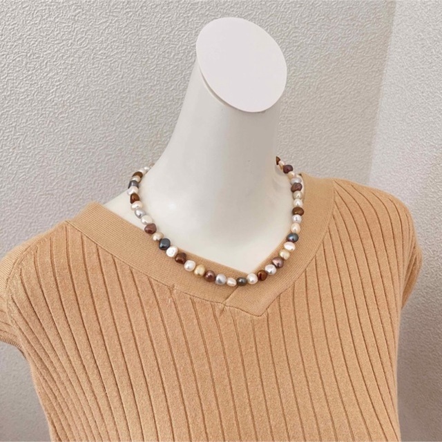 淡水真珠ネックレス石ころタイプピアスセット新品 レディースのアクセサリー(ネックレス)の商品写真