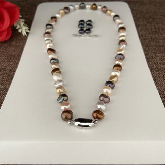 淡水真珠ネックレス石ころタイプピアスセット新品 レディースのアクセサリー(ネックレス)の商品写真