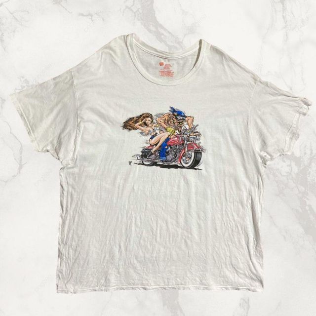 JCY Hanes ビンテージ白 バイク　アメリカン　ピンナップガール Tシャツ メンズのトップス(Tシャツ/カットソー(半袖/袖なし))の商品写真