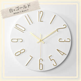 壁掛け時計 掛け時計 クロック 丸形 ヴィンテージ ゴールド 白 時計 ホワイト(掛時計/柱時計)