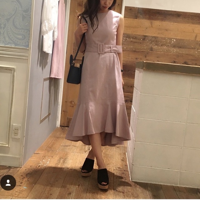 オシャレ ベルト付きフィッシュテールワンピース ロングワンピース