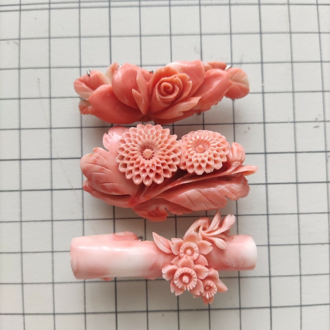 珊瑚 サンゴ 帯留 14K ブローチ 和装小物-