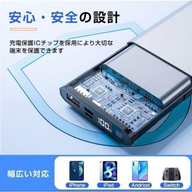 【新品未使用】モバイルバッテリー 大容量 急速充電 10000mAh スマホ/家電/カメラのスマートフォン/携帯電話(バッテリー/充電器)の商品写真