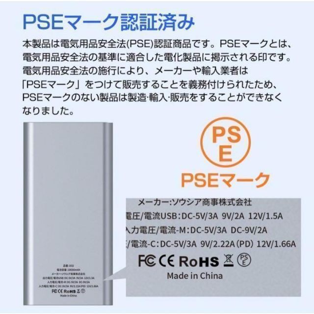 【新品未使用】モバイルバッテリー 大容量 急速充電 10000mAh スマホ/家電/カメラのスマートフォン/携帯電話(バッテリー/充電器)の商品写真