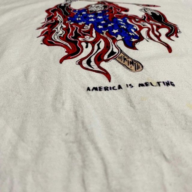 JBF ビンテージ   白 ガイコツ　星条旗　ストリート　アート Tシャツ メンズのトップス(Tシャツ/カットソー(半袖/袖なし))の商品写真