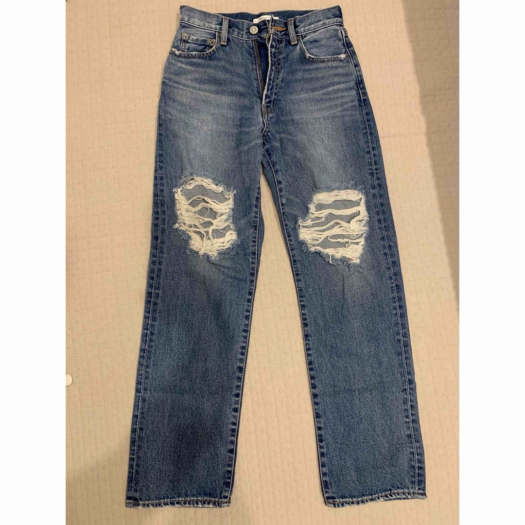 moussy(マウジー)のHW RIPPED STRAIGHTブルーデニム レディースのパンツ(デニム/ジーンズ)の商品写真