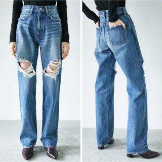 マウジー(moussy)のHW RIPPED STRAIGHTブルーデニム(デニム/ジーンズ)