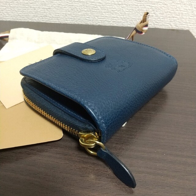新品 イルビゾンテ 本革 レザー ラウンド ウォレット 財布 ネイビー 紺-