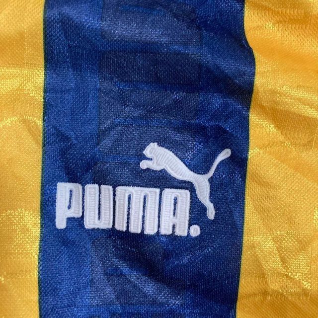 JAU puma 黄色 ネイビ プーマ　ストライプ　ヘンリーネック ゲームシャツ メンズのトップス(ポロシャツ)の商品写真