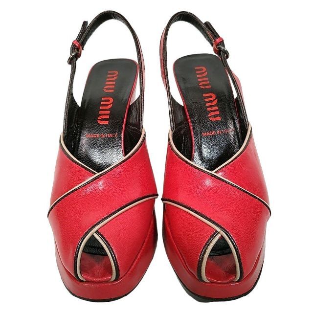 miumiu - MIU MIU◎美品本革レザーパンプス(23.5)オープントゥ チャン