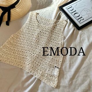 エモダ(EMODA)のEMODA エモダ トップス　ノースリーブ　タンクトップ　かぎ編み　パール(カットソー(半袖/袖なし))