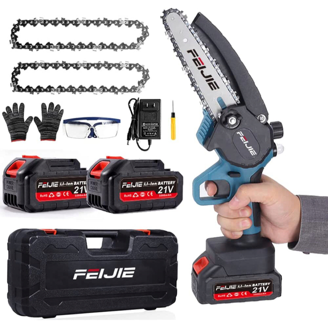 FEIJIEチェーンソー 充電式 自動給油 小型チェーンソー 6インチ 21V FEIJIEチェーンソー 充電式 自動給油 小型チェーンソー 6インチ 21V