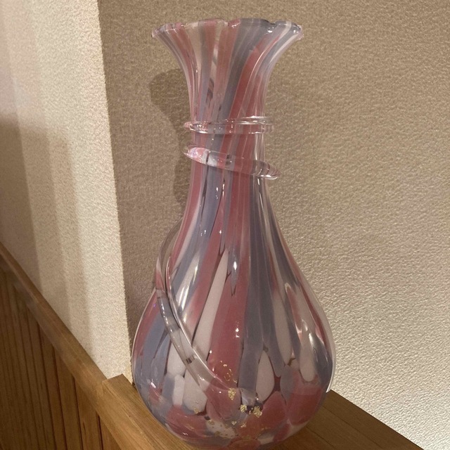 津軽びいどろ ガラス花瓶 花器 金彩 手造り 約43㎝ 大花瓶 - 花瓶