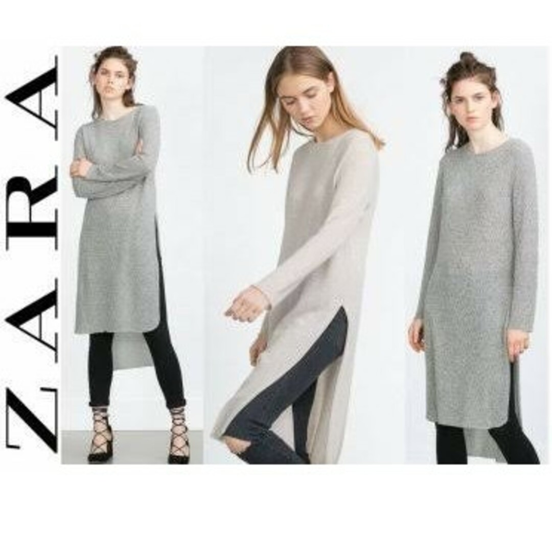 ZARA(ザラ)のZARA　ニットワンピース　ベージュ　アイボリー　スリット レディースのワンピース(その他)の商品写真