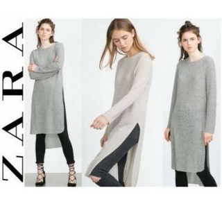 ザラ(ZARA)のZARA　ニットワンピース　ベージュ　アイボリー　スリット(その他)