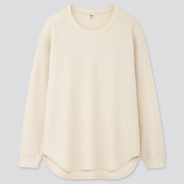 UNIQLO(ユニクロ)のUNIQLO ワッフルオーバーサイズクルーネックT（長袖） レディースのトップス(Tシャツ(長袖/七分))の商品写真