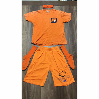 バスケ　オレンジ　セットアップ　パンツ　シャツ　ヘッドバンド　ソックス　セット(バスケットボール)