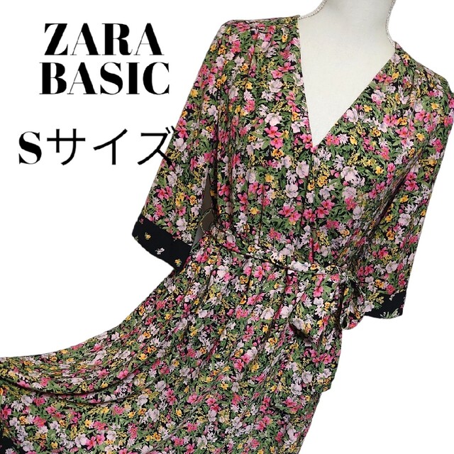 ZARA(ザラ)の美品　ザラベーシック　花柄の素敵な半袖ロングラップワンピース　Sサイズ レディースのワンピース(ロングワンピース/マキシワンピース)の商品写真