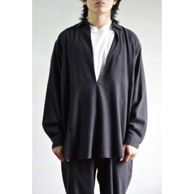 シャツCOMOLI ウールビエラ スキッパーシャツ 3 22AW チャコール