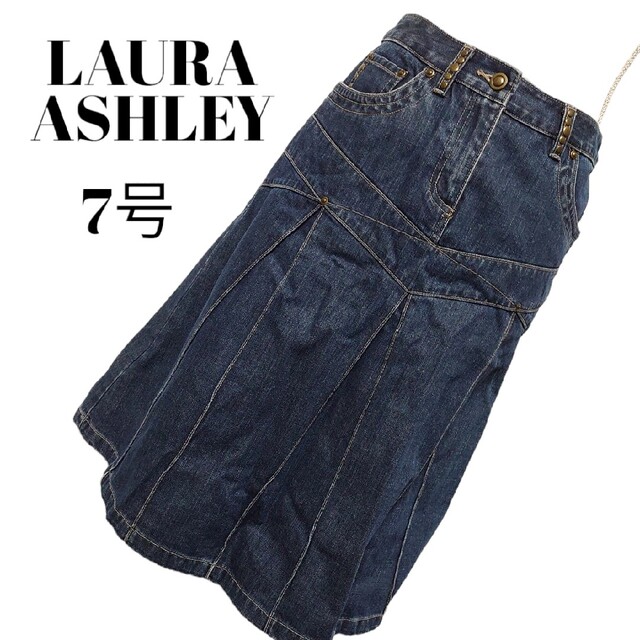 LAURA ASHLEY(ローラアシュレイ)の美品　ローラアシュレイ　凝ったデザインのミモレ丈デニムスカート　ブルー系　7号 レディースのスカート(ひざ丈スカート)の商品写真