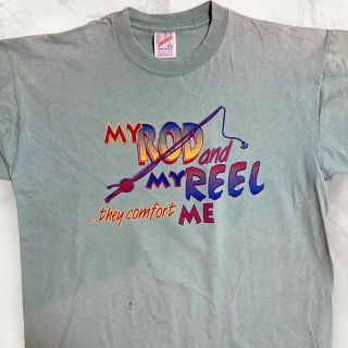 HXU JERZEES ビンテージ 90s USA製 緑 釣り　魚　Tシャツ(Tシャツ/カットソー(半袖/袖なし))