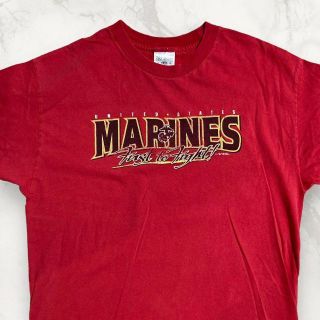 HXQ ビンテージ   赤 MARINES　アメリカ　レタード Tシャツ(Tシャツ/カットソー(半袖/袖なし))