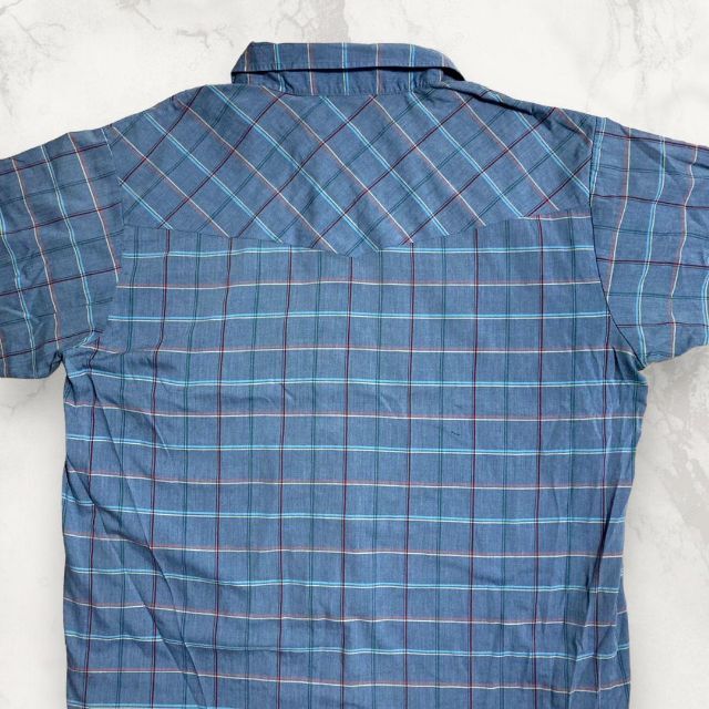 HWE ビンテージ 90s  ネイビー チェック　総柄　ポケット 半袖　シャツ メンズのトップス(シャツ)の商品写真