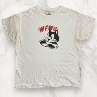 HSK 90s 00s  白 WFMU　猫　レコード　アニメ Tシャツ(Tシャツ/カットソー(半袖/袖なし))